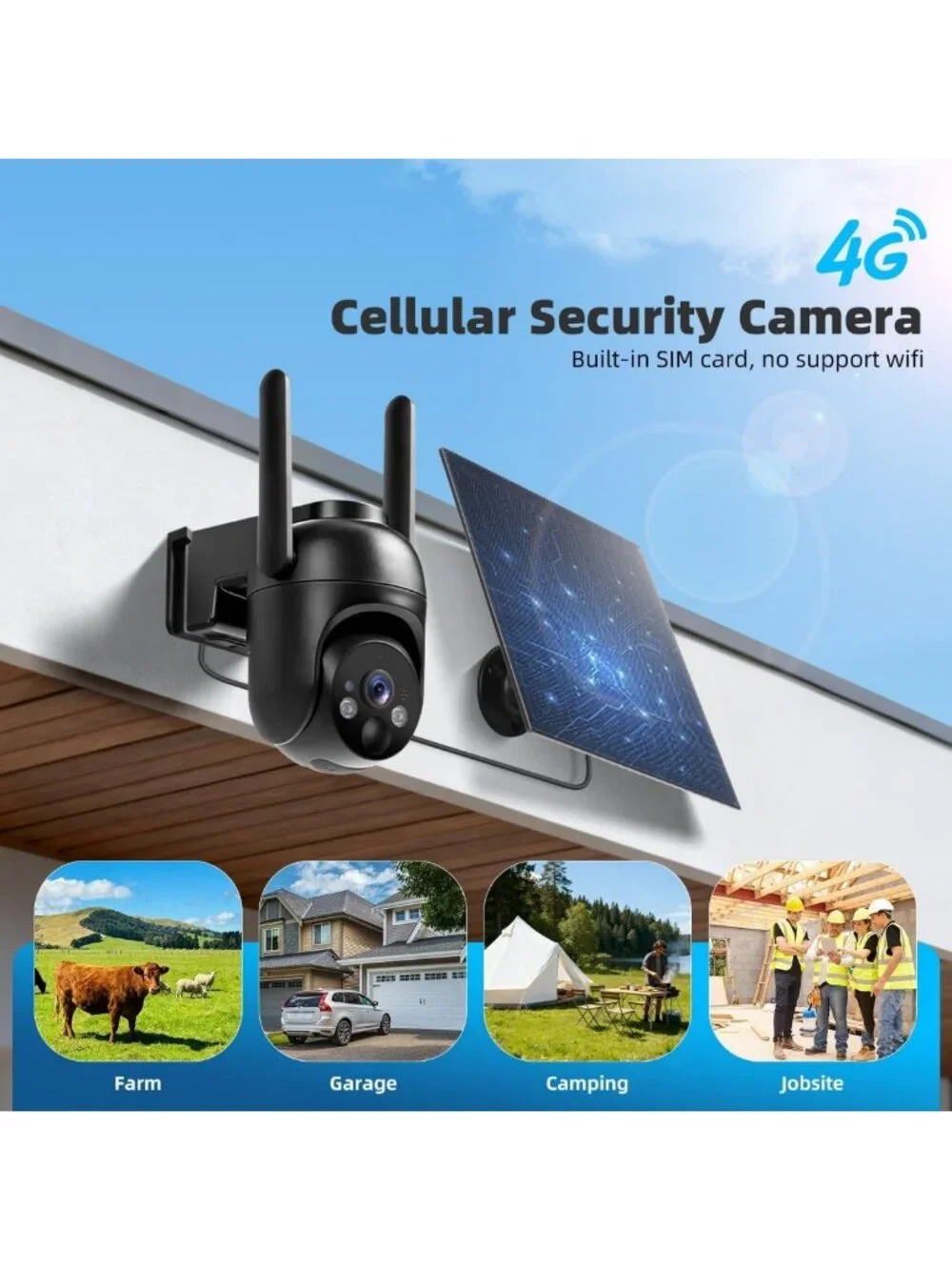 Solar Powered 4G LTE Security Camera 2 Pack with Built-in SIM Card, Wireless